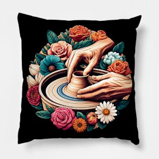 Beautiful Blooming Pottery artwork. Pillow