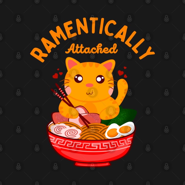 Ramentically Attached - Funny Kawaii Orange Cat Eating Ramen Noodles by Andrew Collins