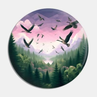 Low Poly Forest with Wild Ducks Pin