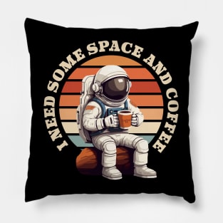 Astronaut Drinking Coffee Funny retro gift for space, astronomy, and coffee lovers Pillow