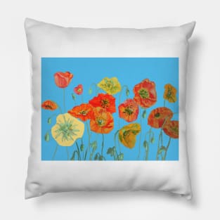 Red Orange Yellow Poppies Art Watercolor Pillow