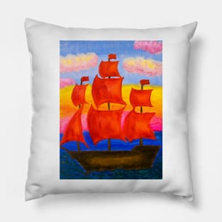 Ship with red sails Pillow