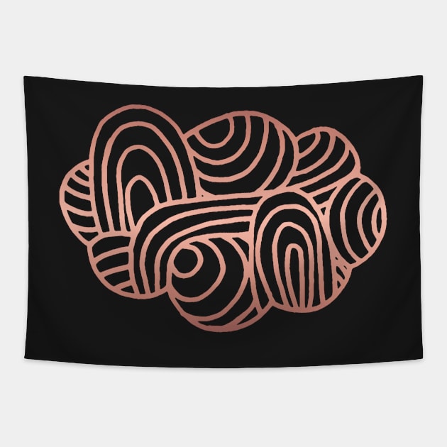 Cloud Line Drawing in Rose Gold - Bronze Cloud Design Tapestry by VegShop