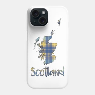 Scotland Blue and Yellow Tartan Map Typography Design Phone Case