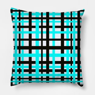 Interlocking Stripes Black White Teal Pillow