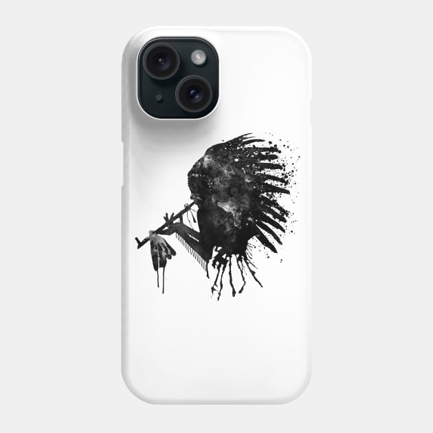 Indian with Headdress Black and White Silhouette Phone Case by Marian Voicu