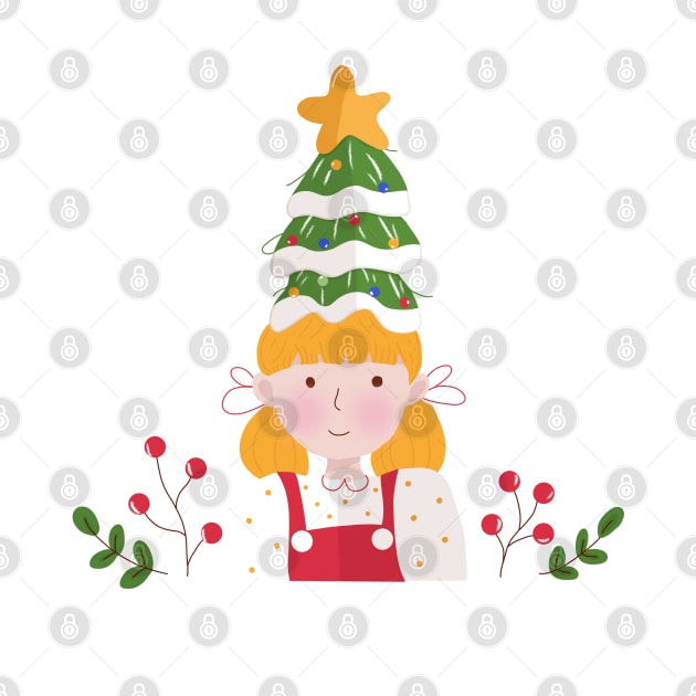 Cute Girl With Christmas Tree by IstoriaDesign