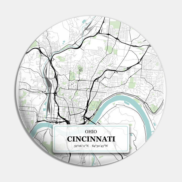 Cincinnati Ohio City Map With Gps Coordinates Cincinnati Ohio Alfiler Teepublic Mx