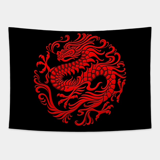 Traditional Red Chinese Dragon Circle Tapestry by jeffbartels