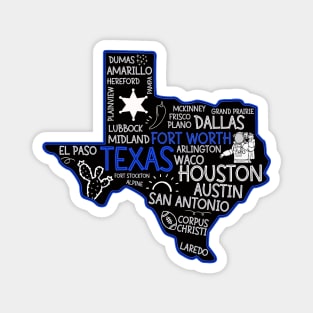 Fort Worth Texas cute map San Antonio Austin El Paso Dallas TX state Magnet