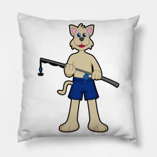 Dog at Fishing with Fishing rod & Fish Pillow