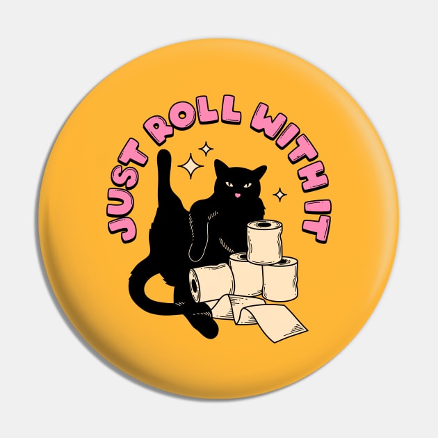 Roll with it Black Cat in yellow Pin by The Charcoal Cat Co.