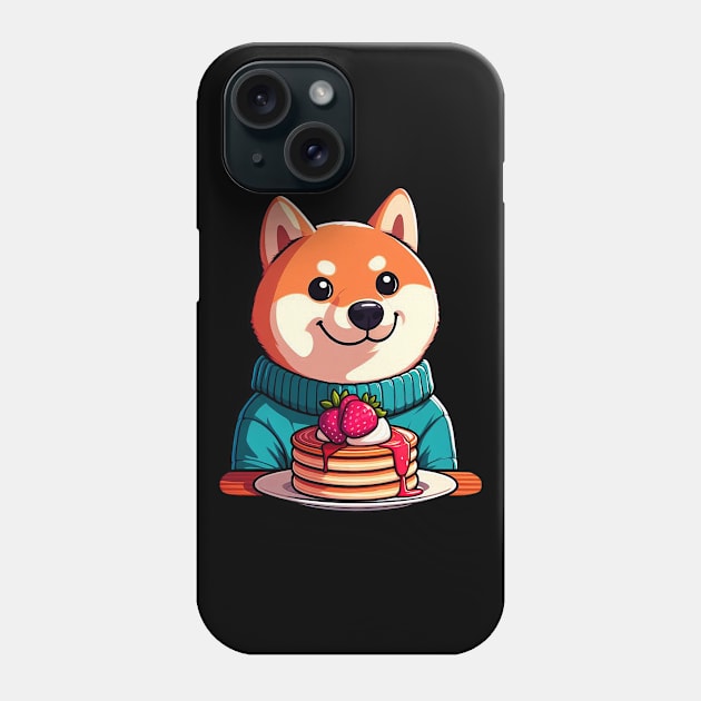 Shiba Inu Loves Strawberry Pancakes Phone Case by Plushism