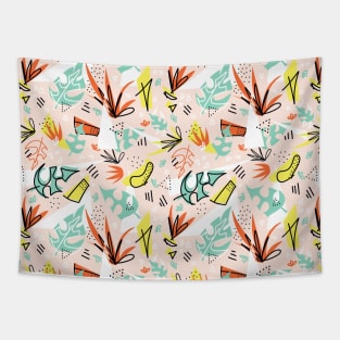 Tropical Leaves And Shapes Collage Large Tapestry