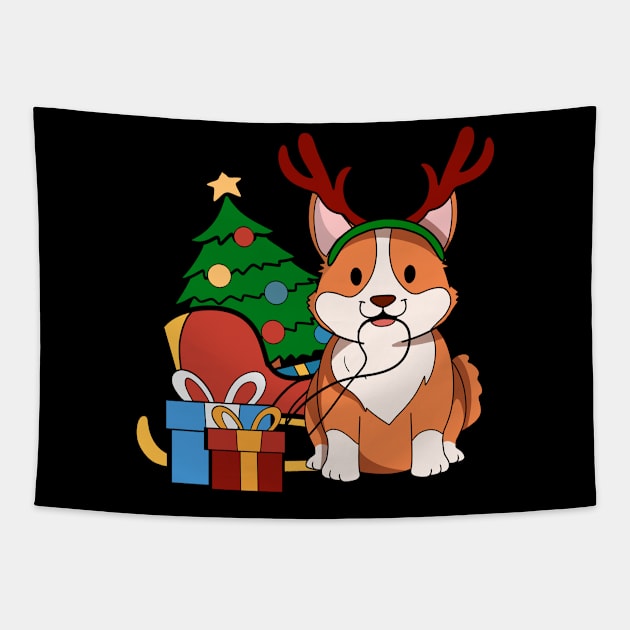 Corgi Dog reindeer gift and sleigh Christmas Shirt for dog lovers Tapestry by TheBeardComic