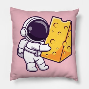 Cute Astronaut Holding Cheese Moon Cartoon Pillow