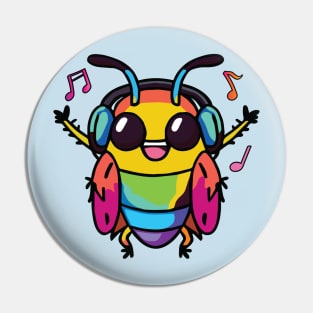 Happy cockroach or roach with headphones Pin