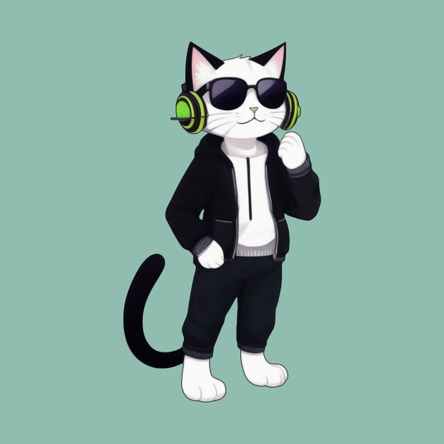 Cool Cat with Headphones and Sunglasses - Funny Feline Vibes by Rishirt