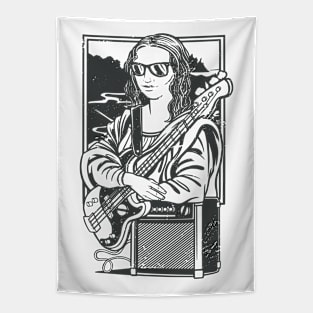 Funny Mona Lisa Bass Player // Bass Guitar Funny Parody Art Tapestry