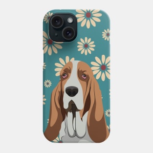 Head of Basset Hound Dog on Spring Flower Pattern Background Phone Case