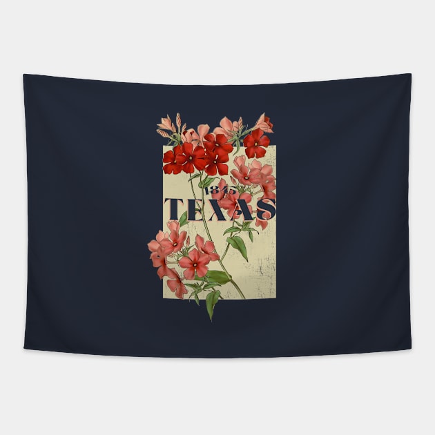 Texas 1845 Retro Floral Tapestry by Pico Originals