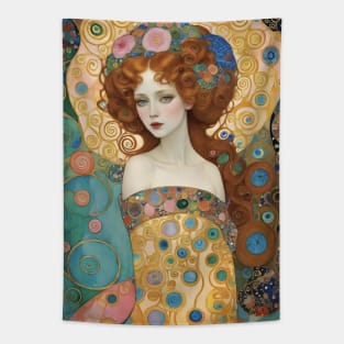 Gustav Klimt's Golden Enigma: Inspired Woman in Radiant Majesty Tapestry