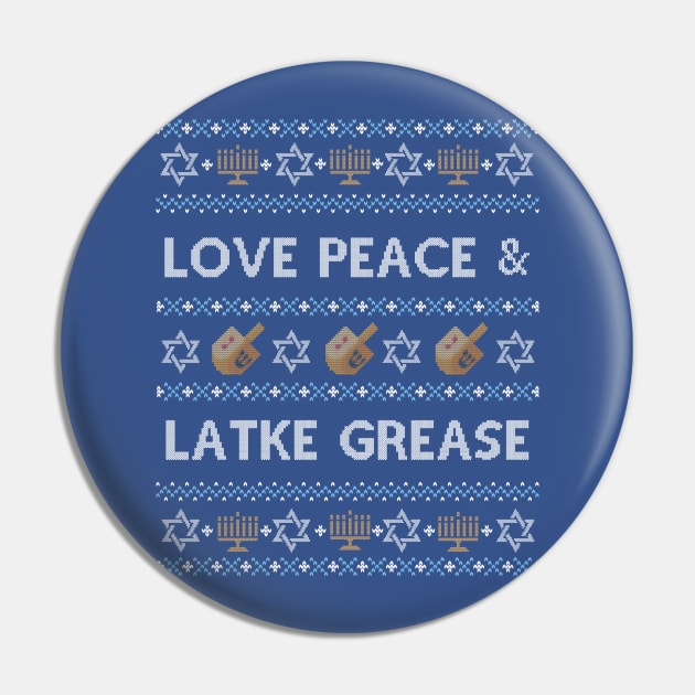 Funny Ugly Hanukkah Sweater, Love Peace Latke Grease Pin by HolidayoftheWeek