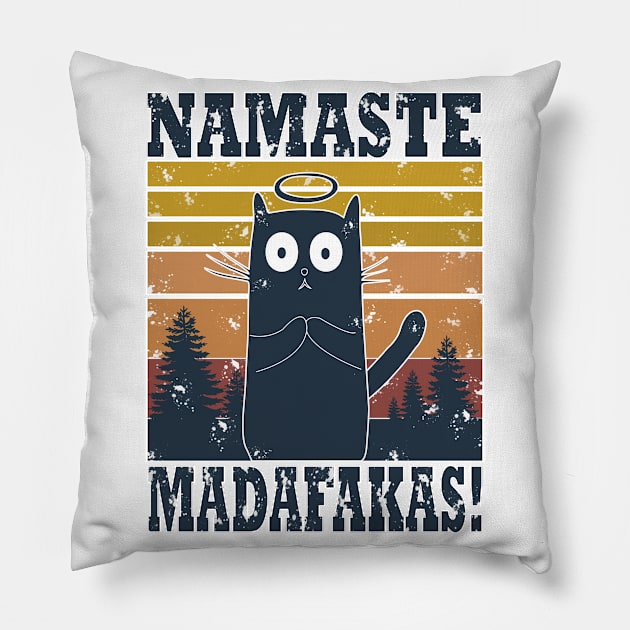 Namaste Madafakas Funny Cat Yoga Pilates Retro Style Vintage Pillow by Tesign2020