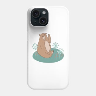 Cute teddybear sitting on the grass among flowers and berries Phone Case