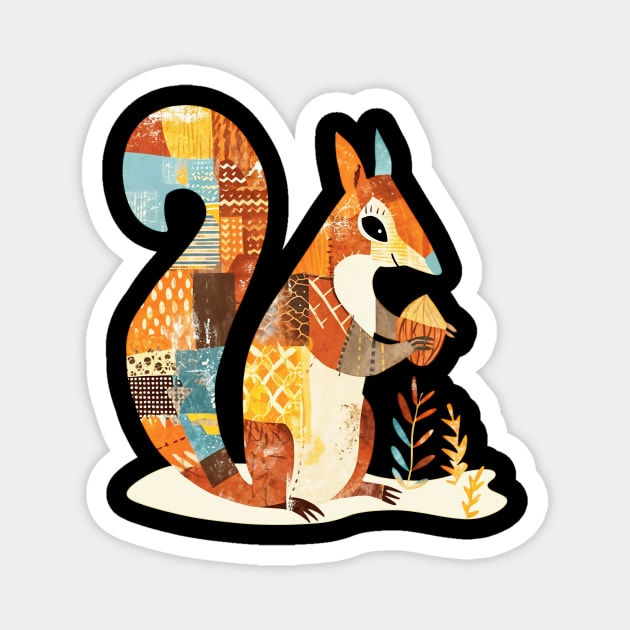 Squirrel patchwork Magnet by maryglu