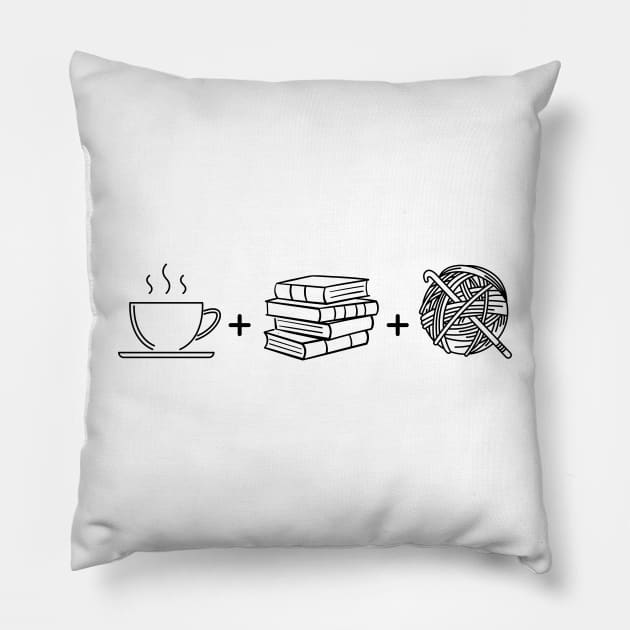 Coffee, Books & Crochet - light background Pillow by Tee's Tees