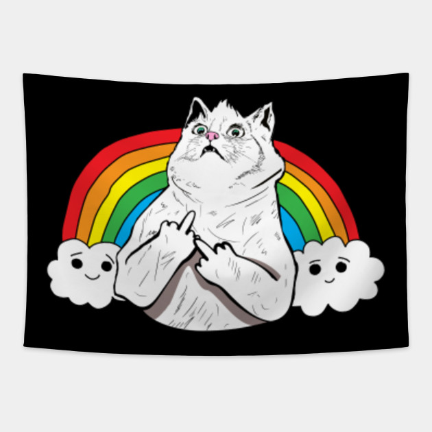 Fluff Off Rainbow Cat Rainbow Cat Gay Pride Tapestry Teepublic