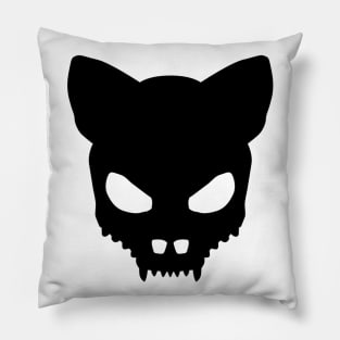 Devil Cat’s Skull in Black on White Pillow