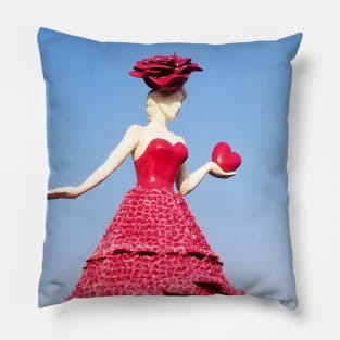 Lady Love Heart and Rose Metal Statue Pillow