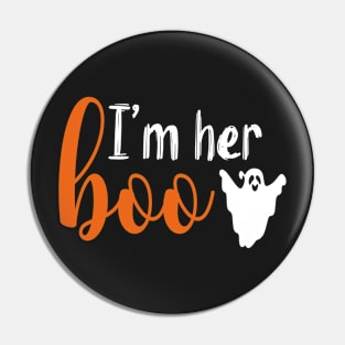 I'm Her Boo | Orange and White Text Couples Halloween Pin