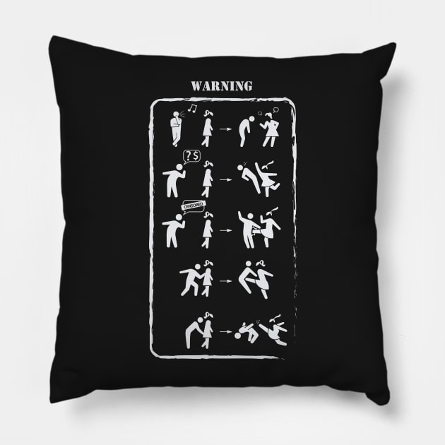 Anti-street harassment warning white pictograms Pillow by Manikool