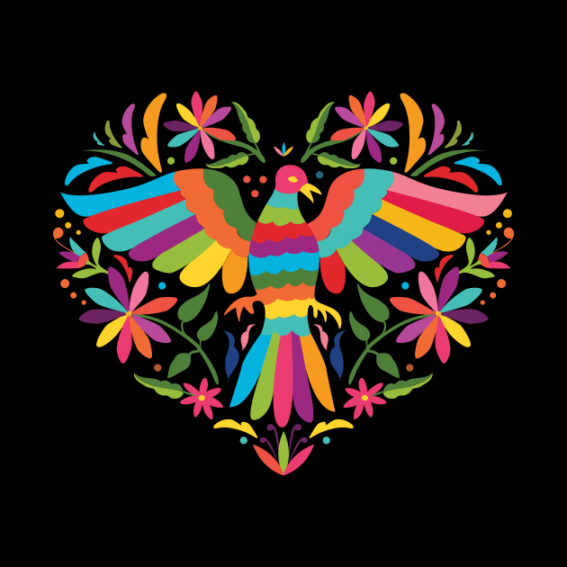 Mexican Otomí Heart Design (Black Background) by Akbaly