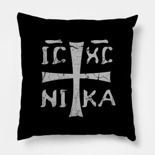 IC XC NIKA Greek Christigram  (meaning Jesus Christ Conquers) light grey text Pillow