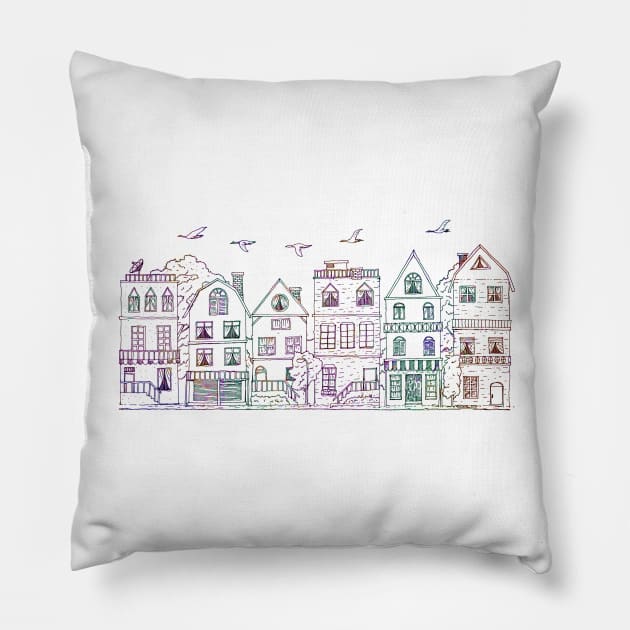 Street House Sketch Pillow by Exosam