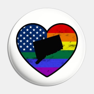 Connecticut United States Gay Pride Flag Heart Pin