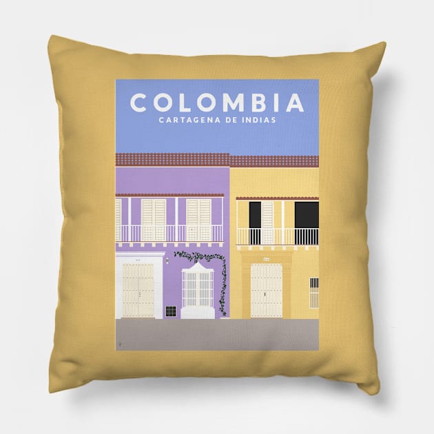 Old Town Cartagena, Colombia Travel Poster Pillow by lymancreativeco