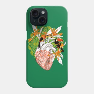 Human anatomical heart with flowers and two toucan birds Phone Case