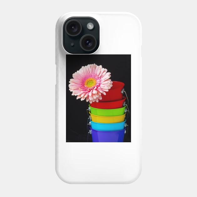 Pink Daisy In Colorful Buckets Phone Case by photogarry