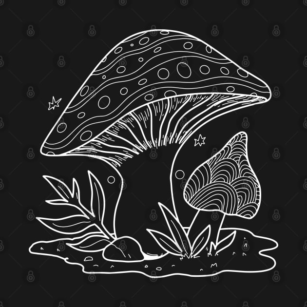 Mushroom Sprouts In Nature Line Art Design by Promen Art