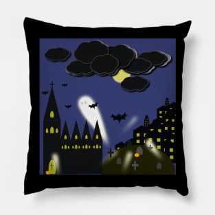 Scary halloween scene with ghosts Pillow