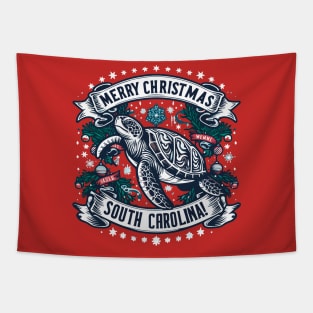 Merry Christmas South Carolina Sea Turtle Holly Southern Xmas Gift Tapestry