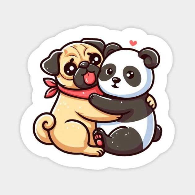 Panda and Pug Hugging Magnet by Shawn's Domain