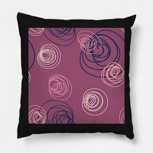 Pink abstract circle flowers on plum Pillow