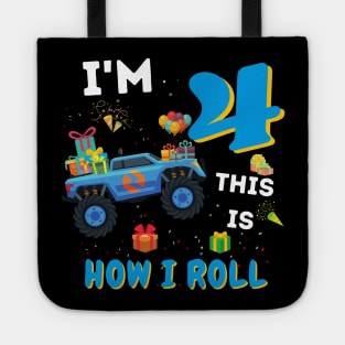 I'm 4 This Is How I Roll, 4 Year Old Boy Or Girl Monster Truck Gift Tote