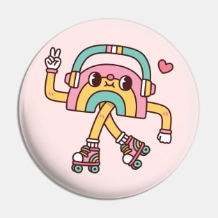 Cute Rainbow With Headphones And Roller Skates Pin